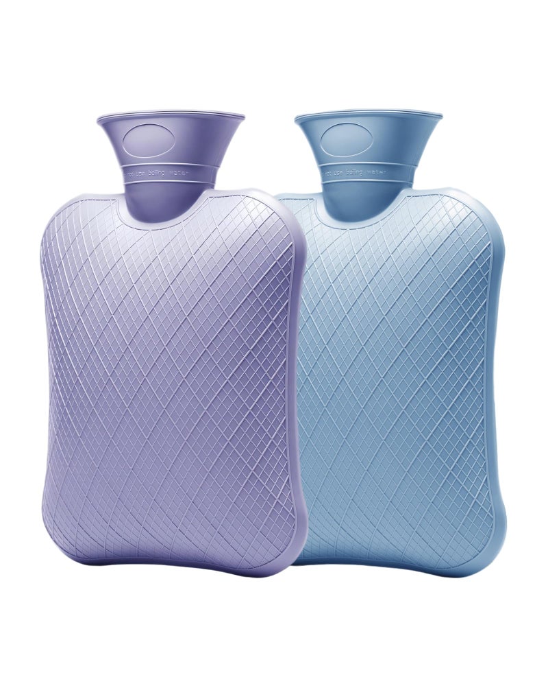 FORICOM Extra Large Hot Water Bottles for Pain Relief.2packs,2L Hot Water Bag for Back Pain, Heating Pad 2Liter, Hot and Cold Therapy.Bpa Free (2L Purple + 2L Blue)